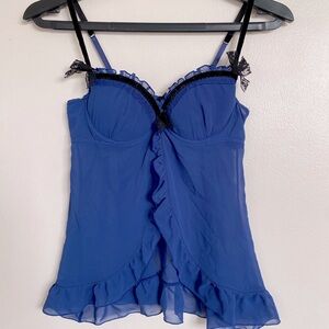 Victoria's Secret Y2K Blue Dark Romance  babydoll velvet straps lace bows 34B